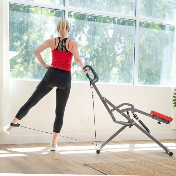 Sunny Health & Fitness Row-N-Ride PRO, Full Body Combo Squat Machine w/Optional Resistance Band, Easy Setup Ab Workout Exercise Equipment for Home, Whole Body Cardio, Optional SunnyFit App Connection - Image 7