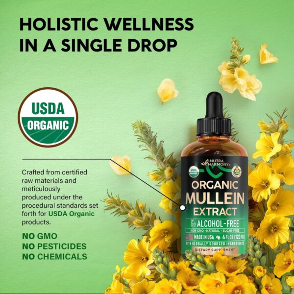 Mullein Drops for Lungs - USDA Organic Liquid - Mullein Leaf Extract Supplement - Made in USA - Lung & Bronchial Cleanse for Smokers - Respiratory Health Support - As Tincture, Tea, Pills - 4 fl oz - Image 3