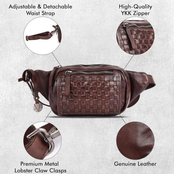 Genuine Leather Waist Bag Unisex, Waist Bag for Travel Trendy Casual Travelling Essentials Kept Bag Stylish, Durable, and Secure Travel Companion(VL-094-BROWN) - Image 2