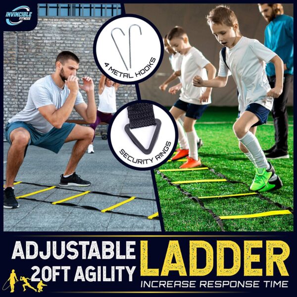 Invincible Fitness Agility Ladder Set - Enhance Speed, Coordination, and Strength for Soccer and Ground Footwork Workouts, Includes Sport Cones & Resistance Bands (20ft) - Image 4